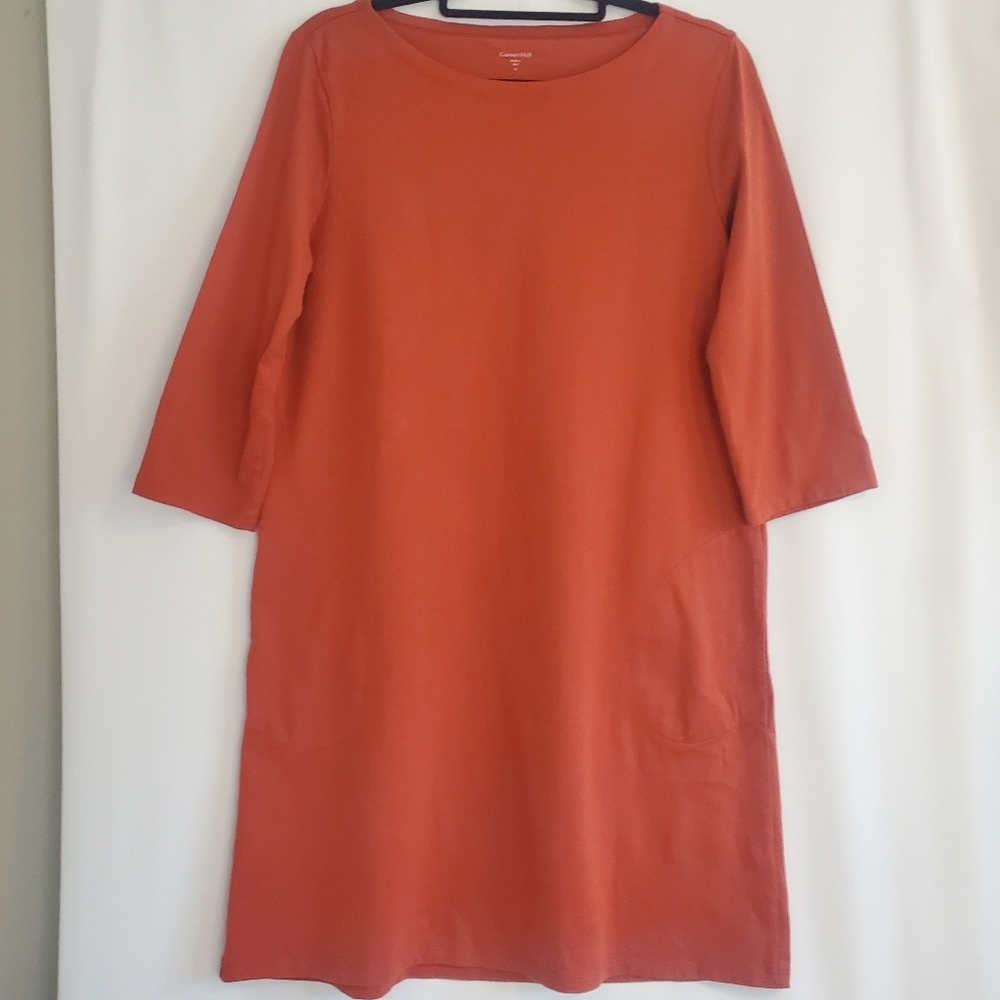 Garnet Hill Size 12 Organic Pima Cotton Pumpkin color 3/4 Sl shift dress - Picture 5 of 9